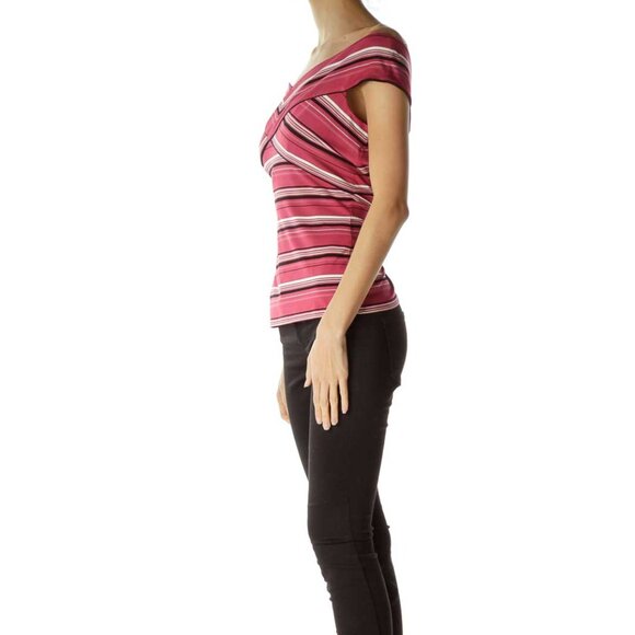 White House Black Market Pink Striped Off-shoulder Tank - Picture 2 of 3